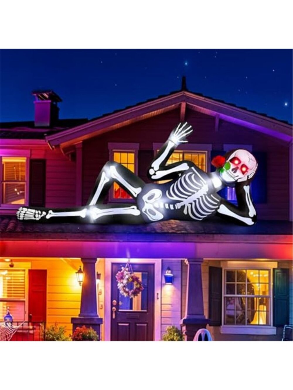 10FT Halloween Inflatable Outdoor Decoration, Lying Giant Skeleton with LED